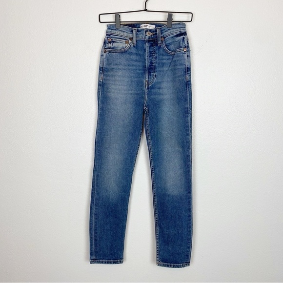 Re/Done Ultra High Rise Ankle Crop in Dusty Blue - Picture 2 of 5